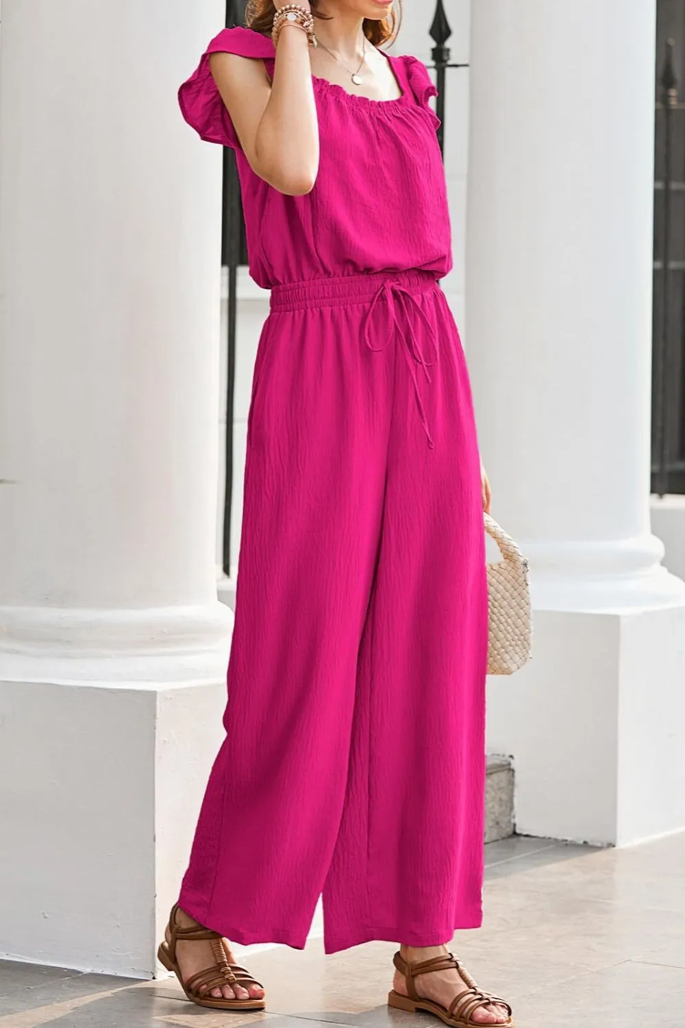Ruffled Cap Sleeve Wide Leg Jumpsuit, image 10