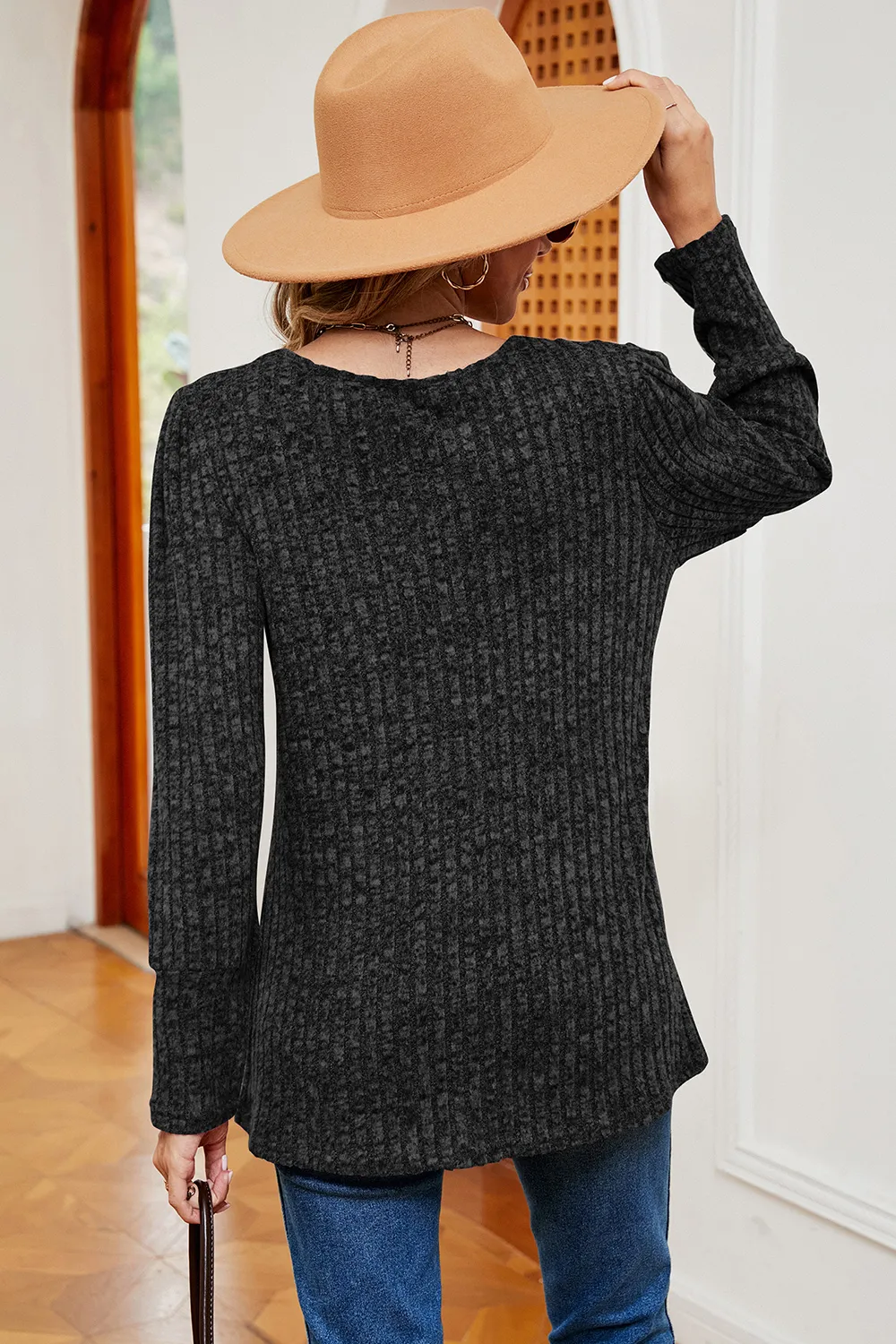 Decorative Button Square Neck T-Shirt, image 9
