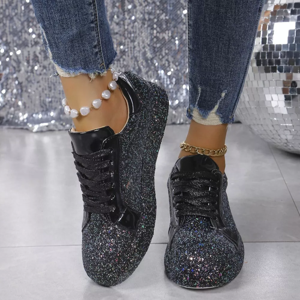 Sequin Lace Up Sneakers, image 3