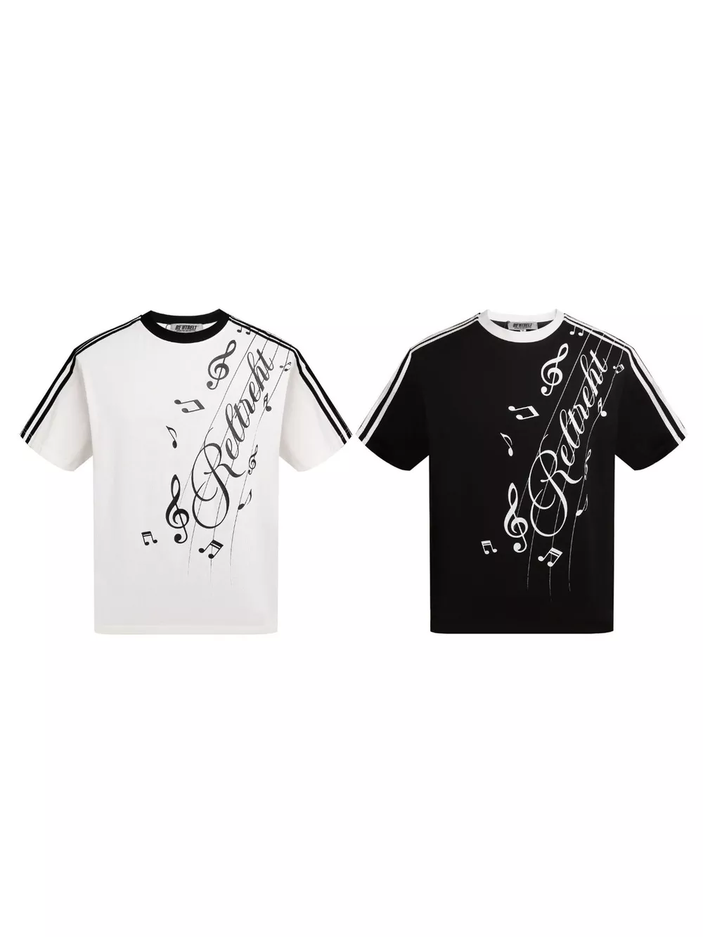 Men's Contrast Striped Music Print T-Shirt, image 5