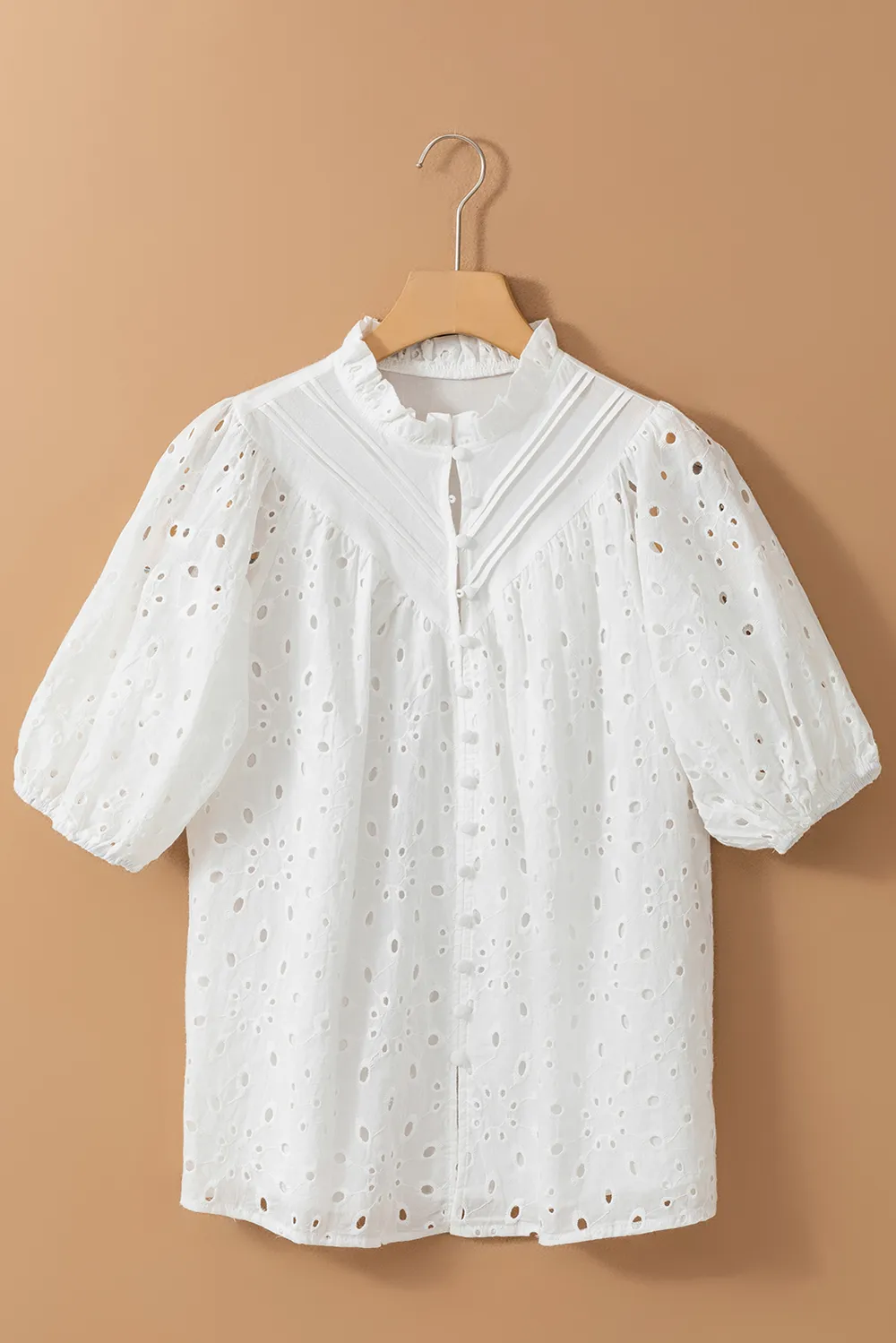 Eyelet Button Up Half Sleeve Blouse, image 2