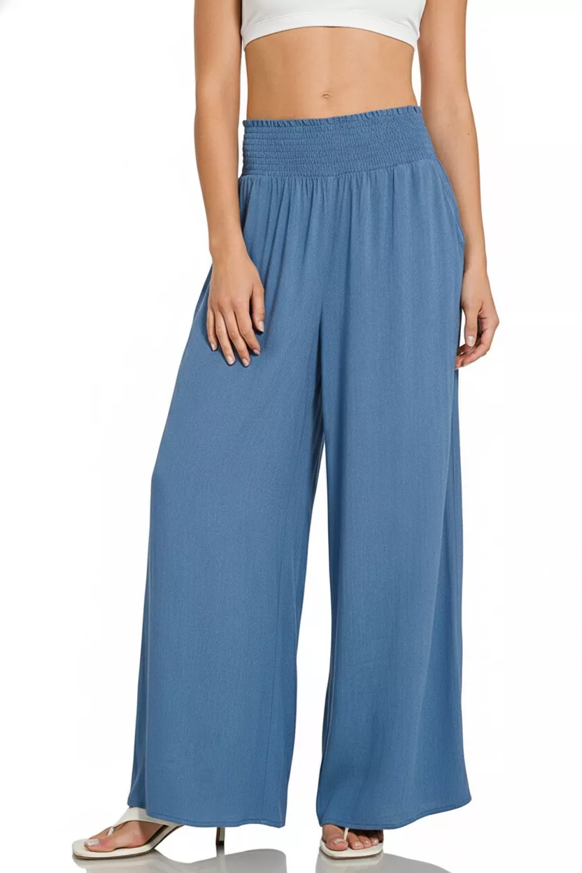 Smocked Waistband Wide Leg Lounge Pants, image 2