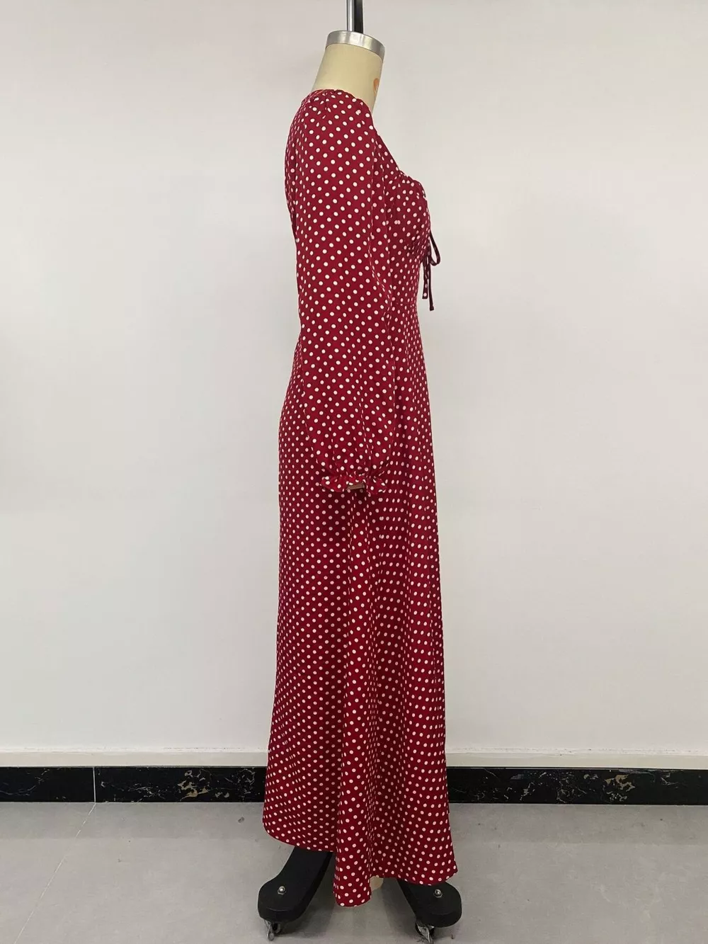 Square Neck Polka Dot Long Sleeve Maxi Dress, image 13