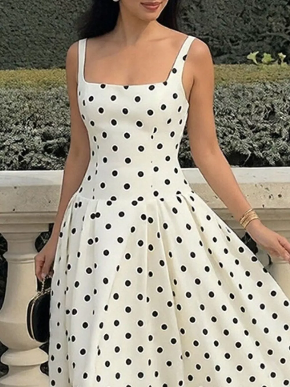 Polka Dot Square Neck Maxi Dress, image 3