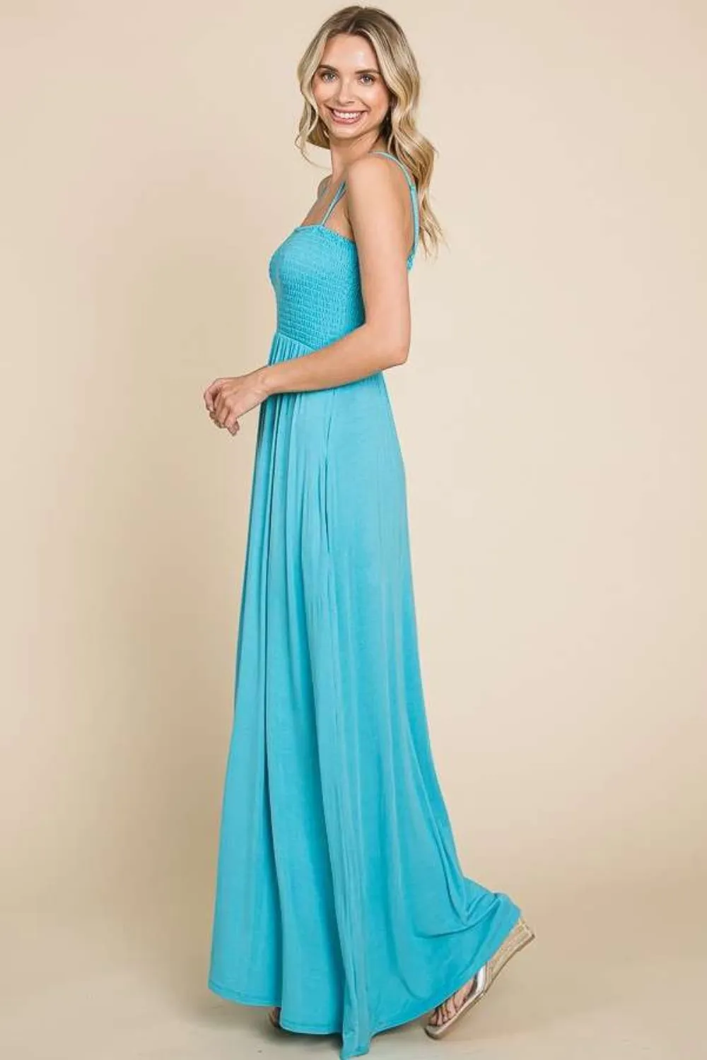 Full Size Smocked Cami Maxi Dress with Pockets, image 3