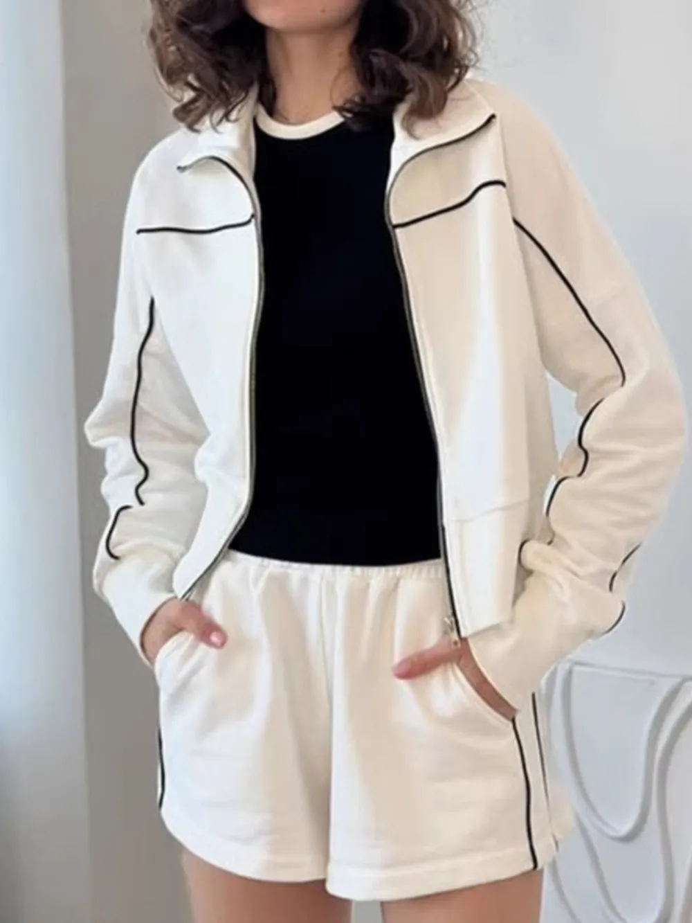 Zip Up Long Sleeve Top and Shorts Set, image 7