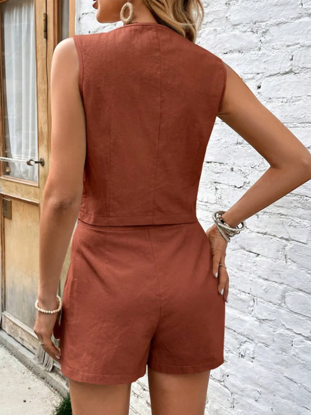 Scoop Neck Sleeveless Top and Shorts Set, image 3