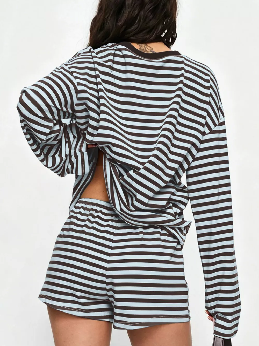Striped Long-Sleeve Top and Shorts Set, image 15