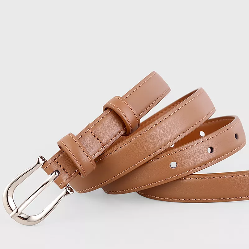 Leather Skinny Belt with Silver Buckle, image 6