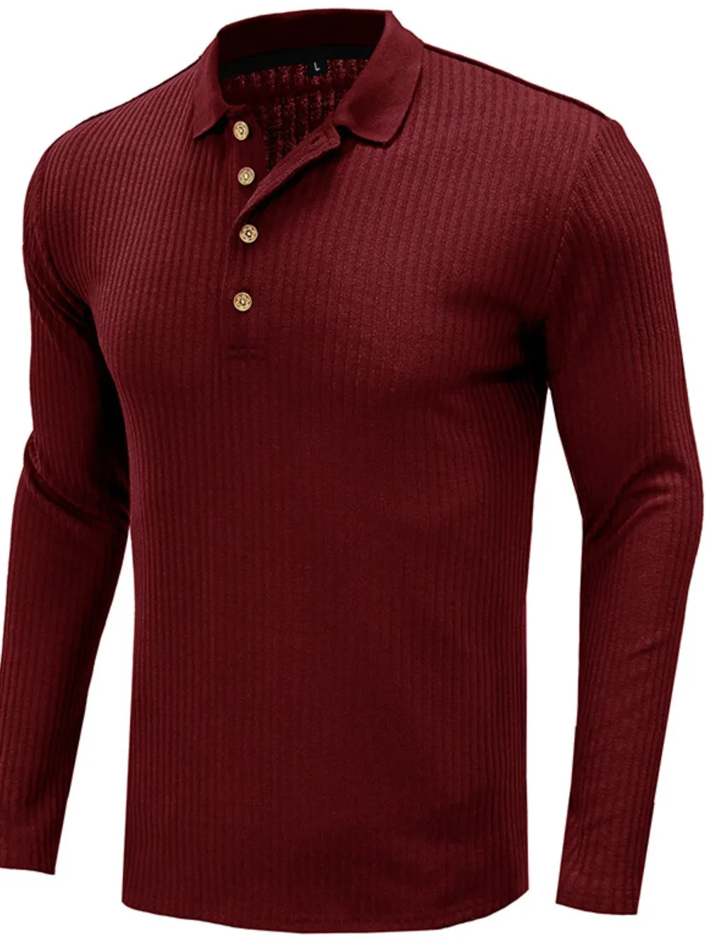 Men's Ribbed Knit Long Sleeve Polo, image 2