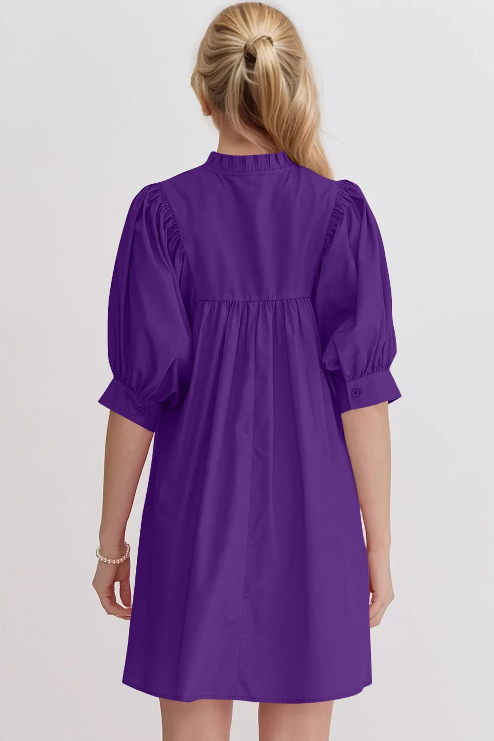 Frill Notched Puff Sleeve Babydoll Mini Dress, image 2