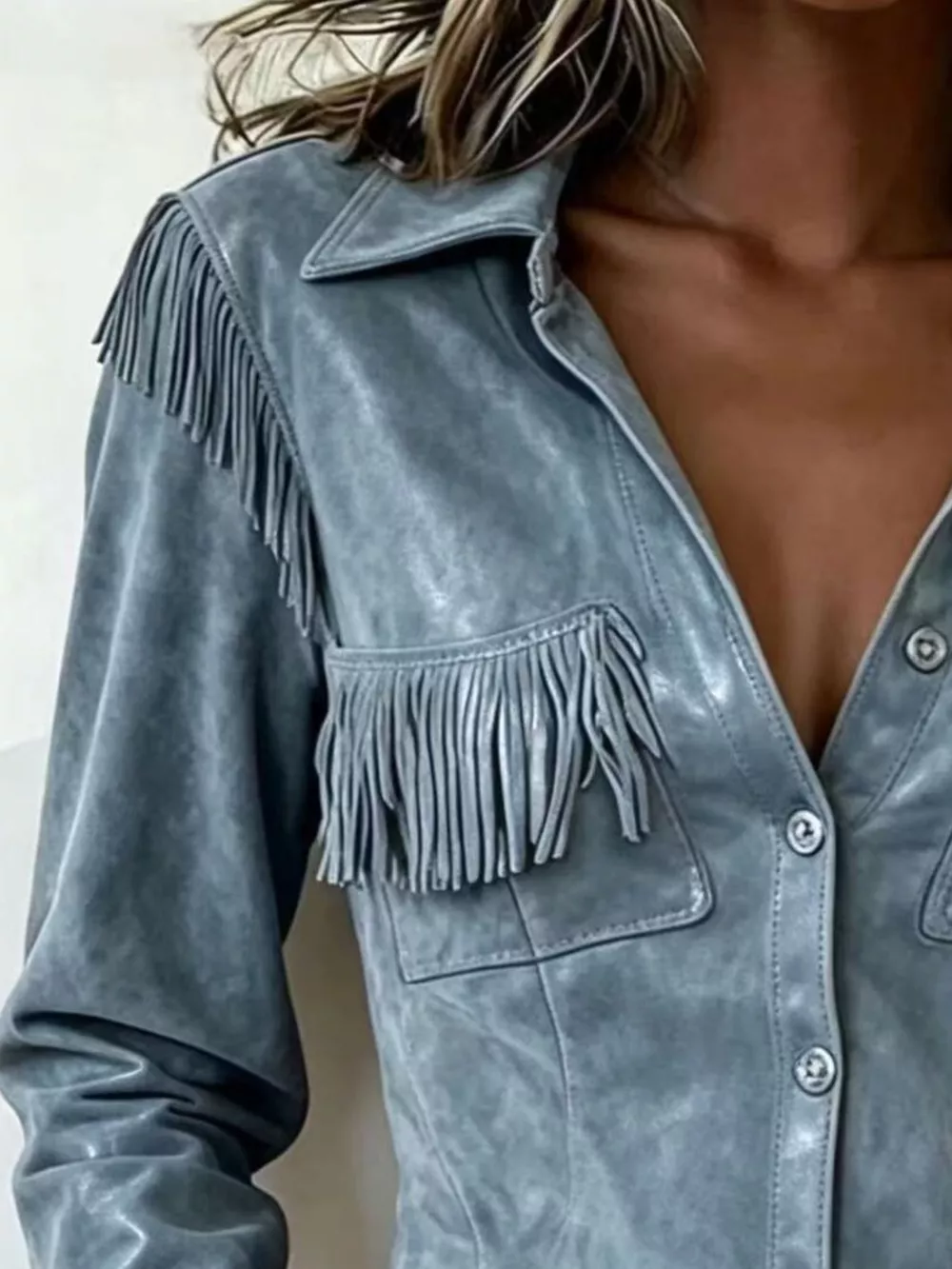 Full Size Fringed Snap Down Jacket Plus Size, image 8
