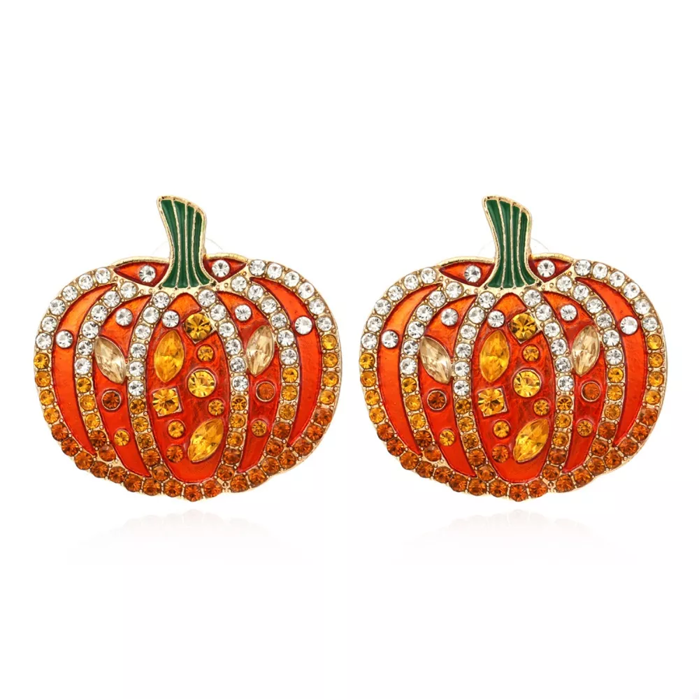 Halloween Pumpkin Rhinestone Stud Earrings, image 5