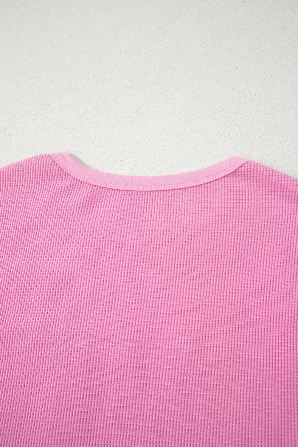 Solid Color Raw Seam Waffled Patchwork Casual T Shirt, image 7