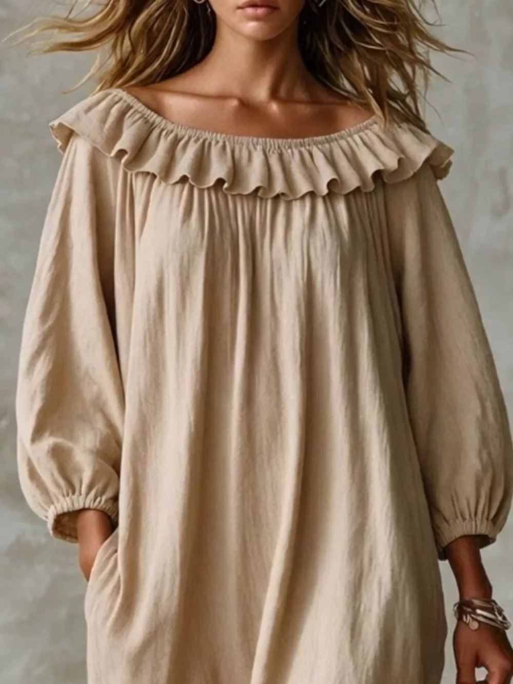 Ruffled Boat Neck Ruched Midi Dress, image 5