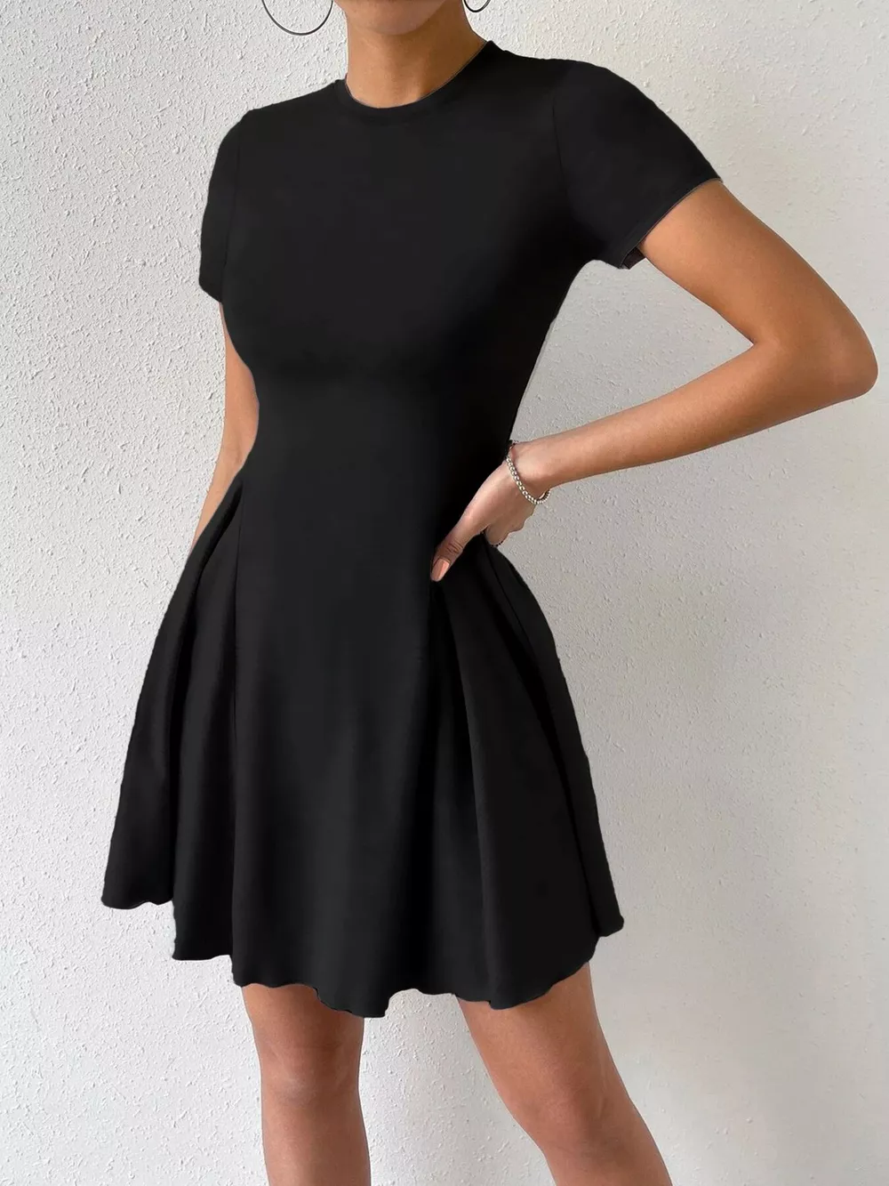 Round Neck Short Sleeve Mini Dress, image 2