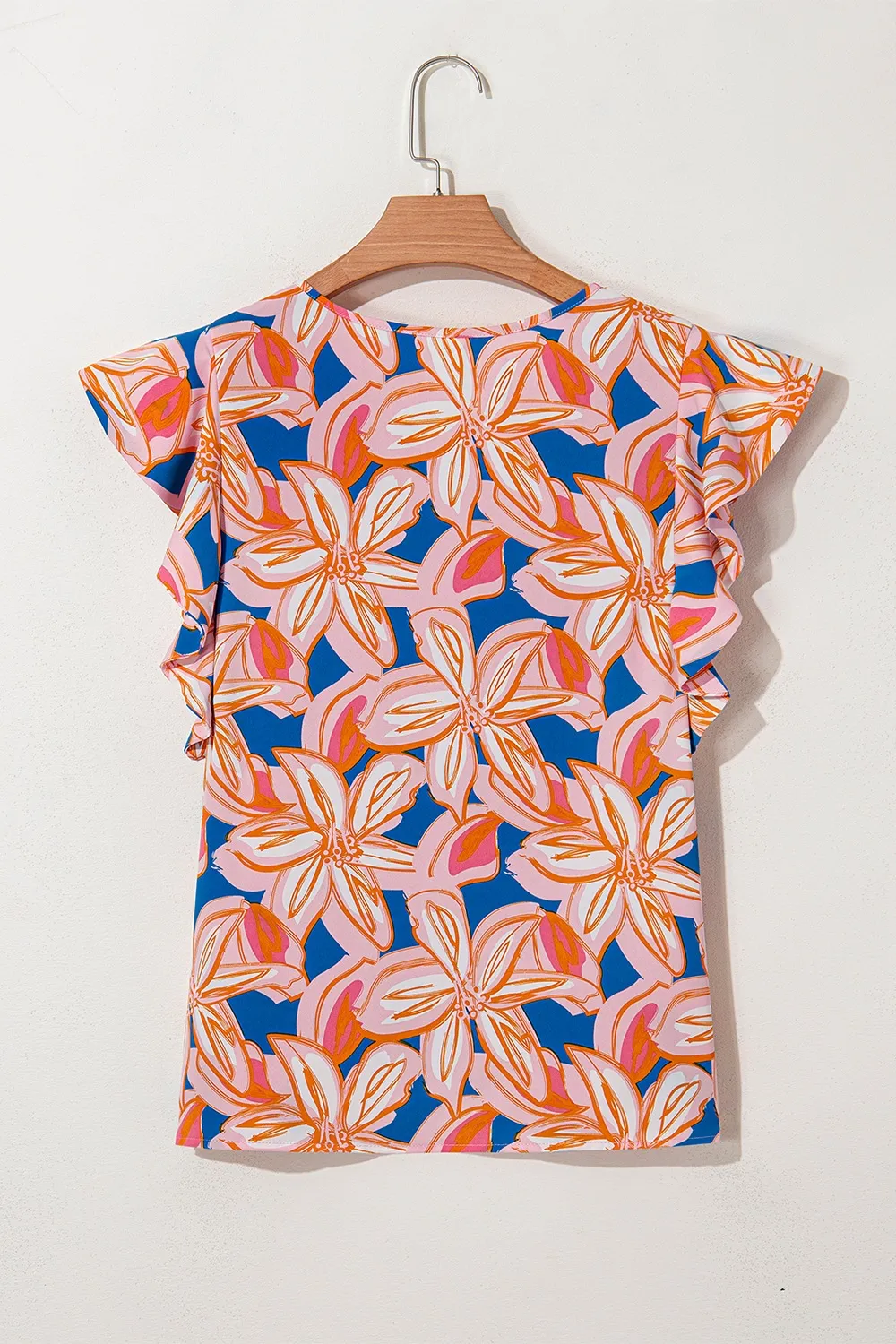 Flower Print Notched Neck Ruffle Sleeve Blouse, image 3