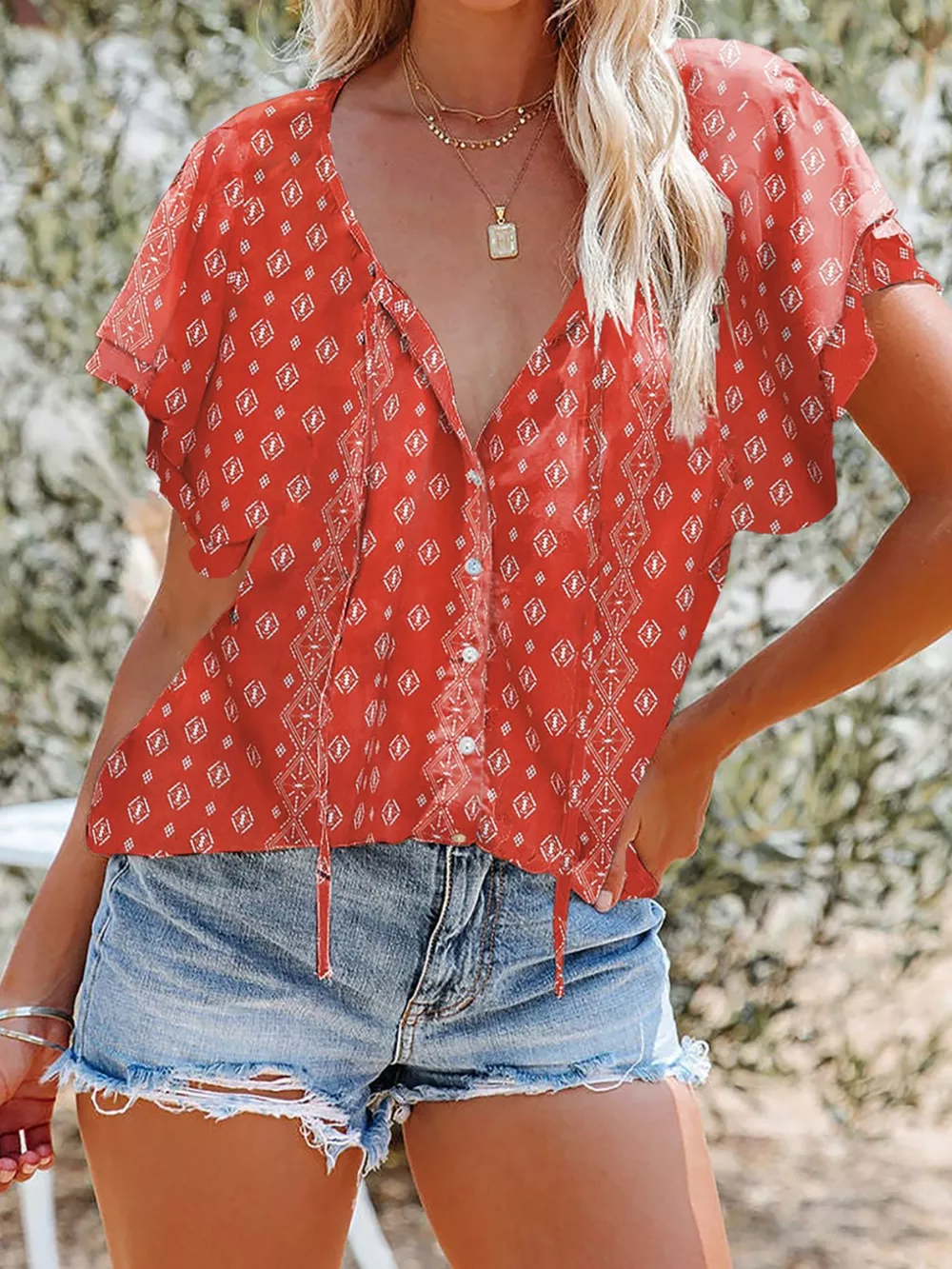 Full Size Floral Print V-Neck Shirt Plus Size, image 12