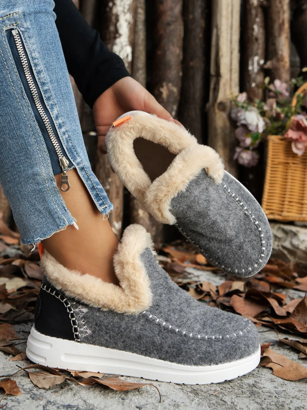 Furry Suede Round Toe Flat Sneakers, image 6