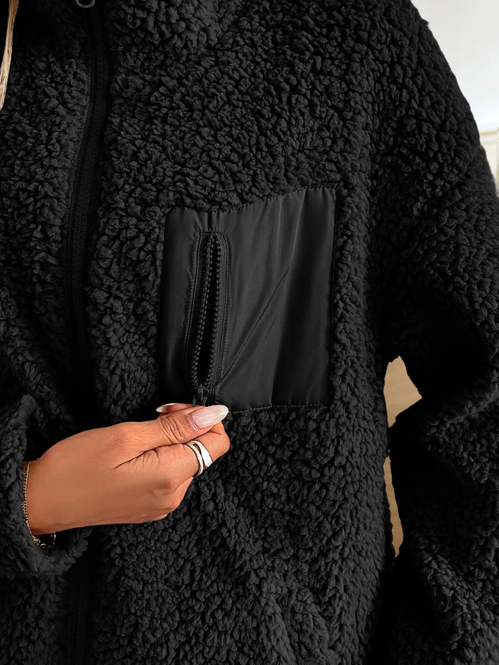 Zip Up Long Sleeve Fuzzy Jacket, image 6