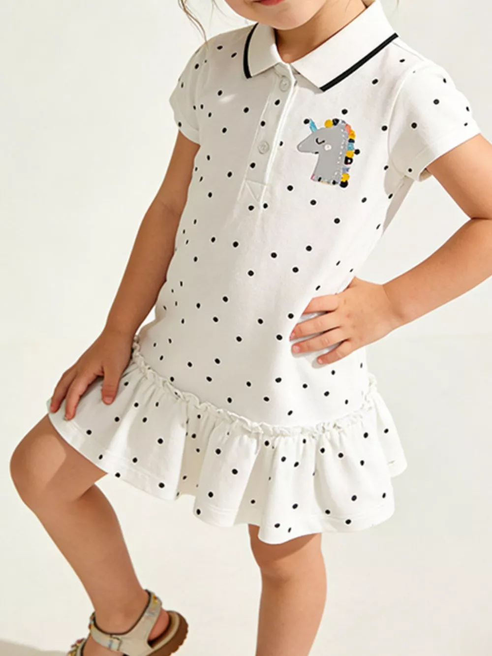 Children's Unicorn Polka Dot Ruffle Hem Dress, image 3