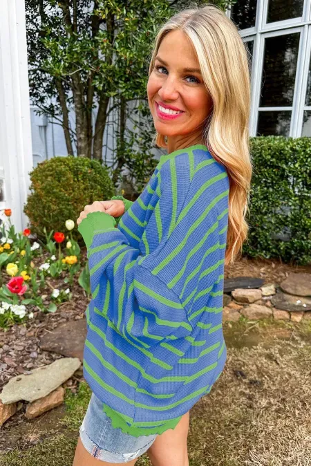 Striped Round Neck Long Sleeve Sweater, image 7