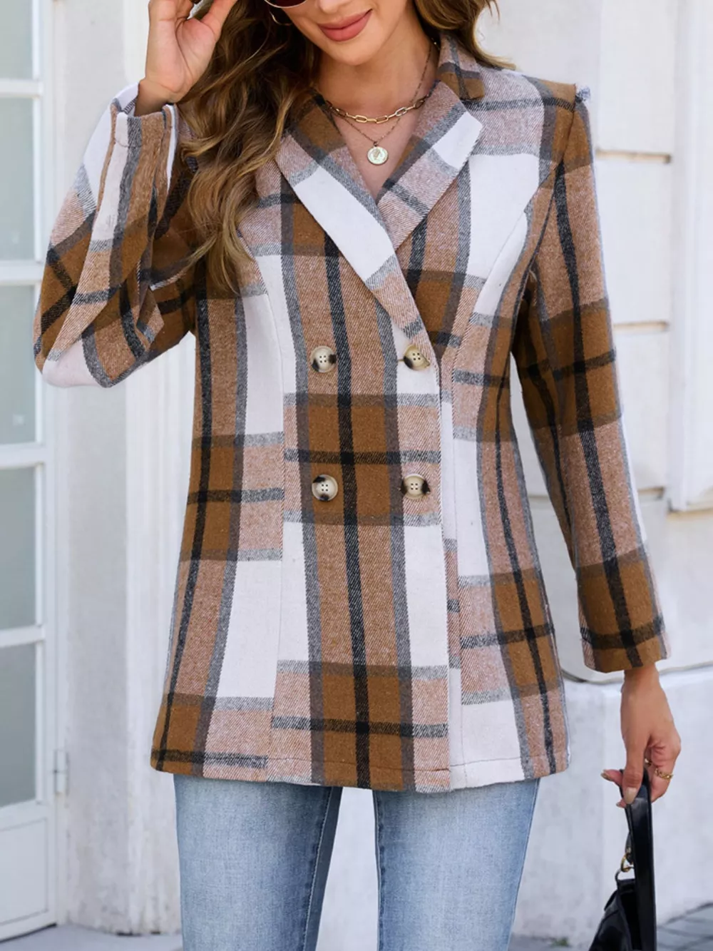 Plaid Double-Breasted Blazer, image 4