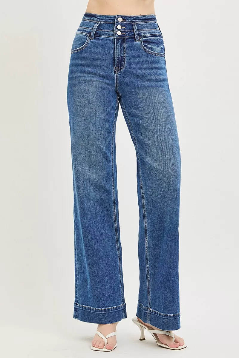 High Rise Wide Leg Wide Band Detail Jeans, image 2