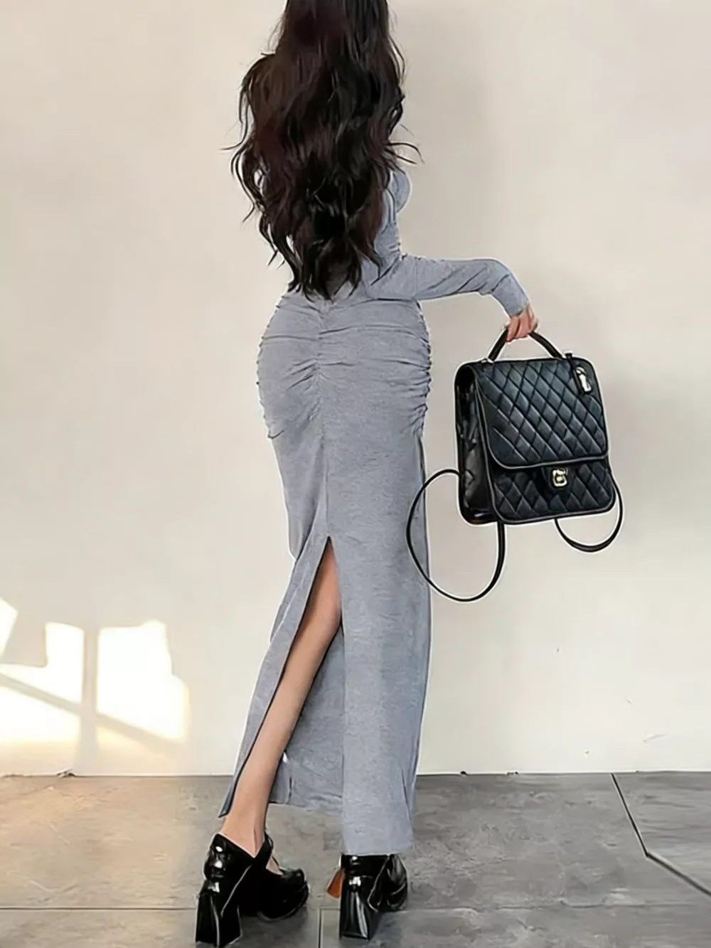 Slit Long Sleeve Bodycon Maxi Dress, image 5