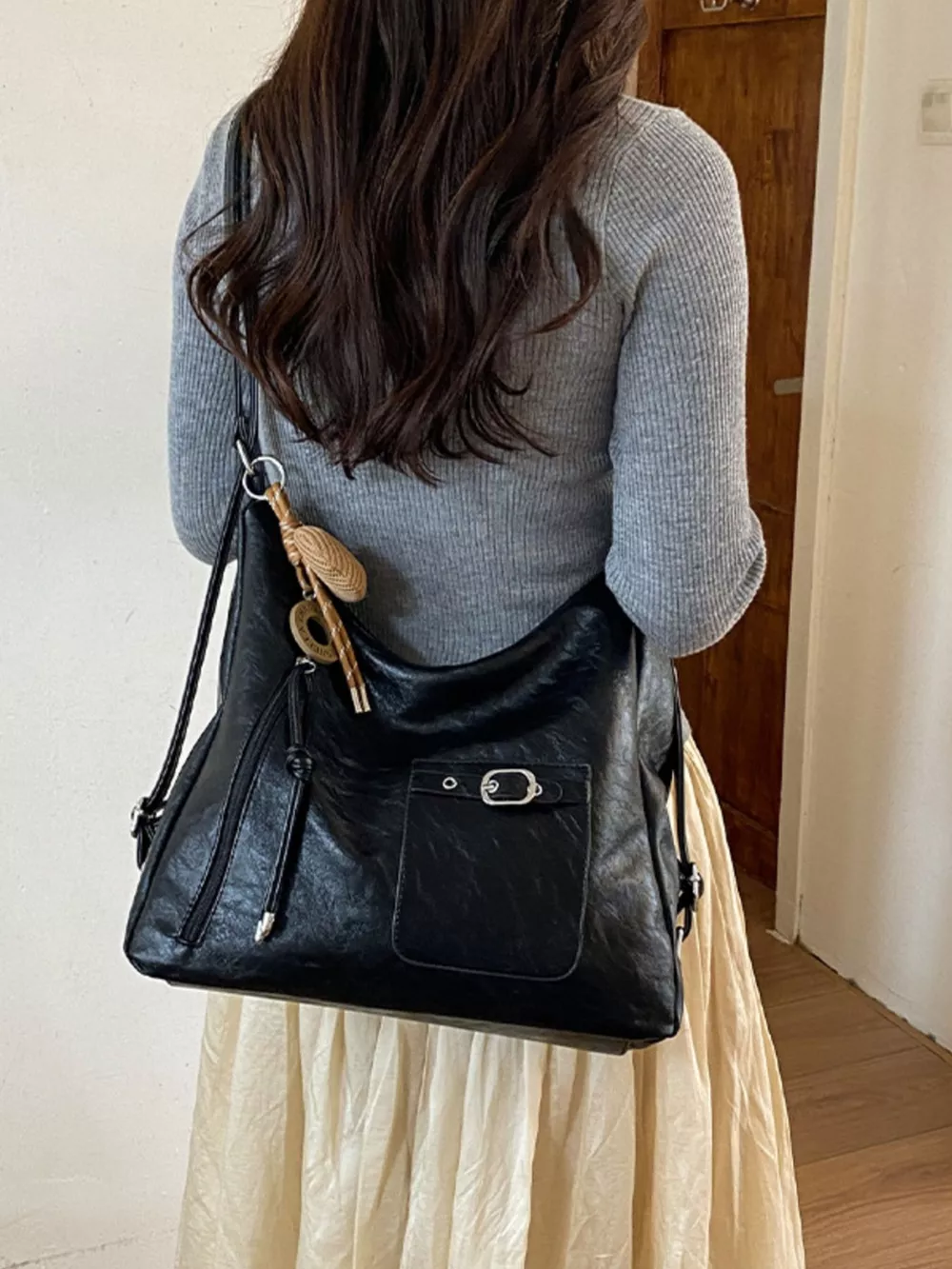 PU Leather Crossbody Bag with Heart Charm
