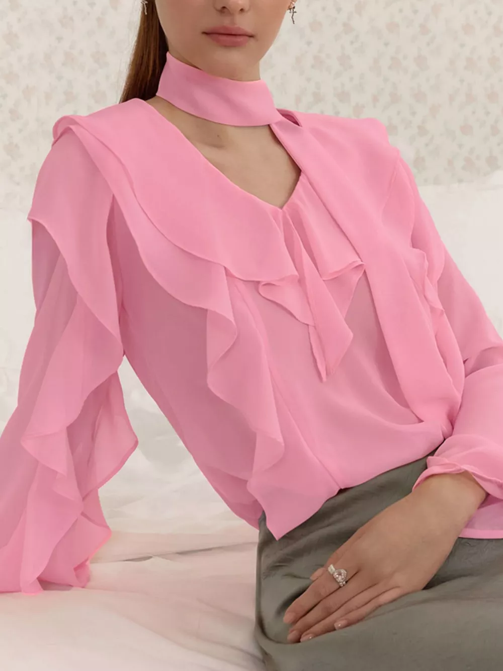 Ruffle Trim Chiffon Blouse, image 7