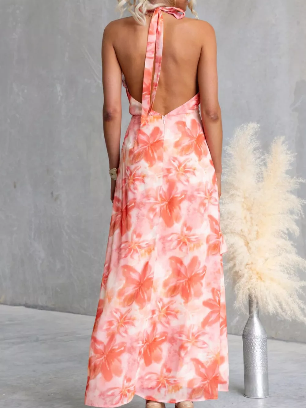 Floral Print Ruffle Halter Neck Maxi Dress, image 7