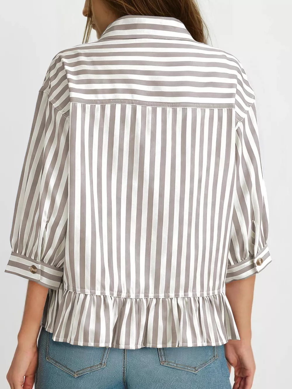 Striped Ruffle Hem Button-Down Shirt, image 20