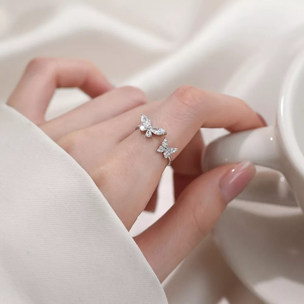 925 Sterling Silver Zircon Butterfly Open Ring, image 8
