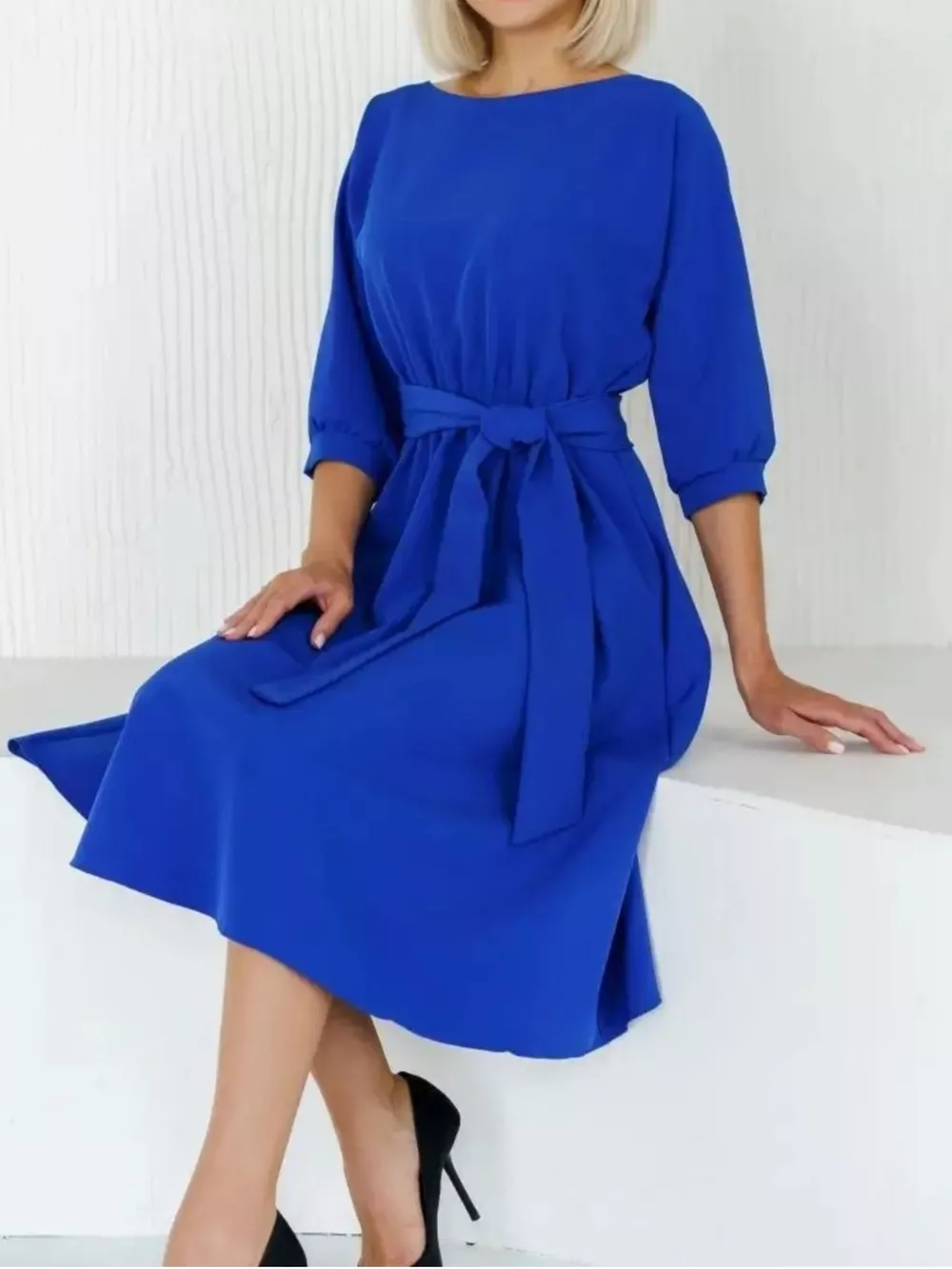 Elegant Belted Waist Midi Dress, image 12