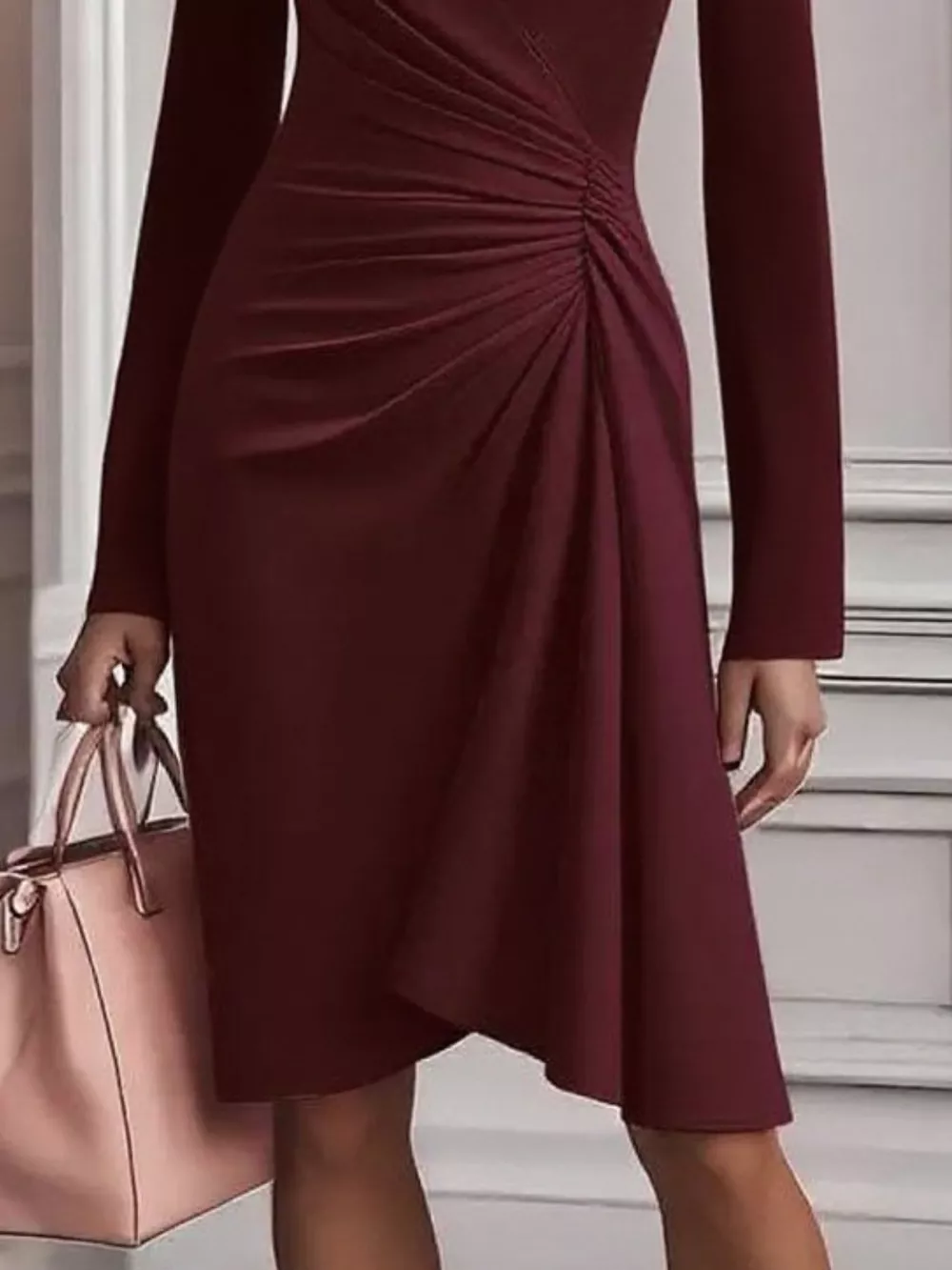 Ruched Surplice Long Sleeve Dress, image 4