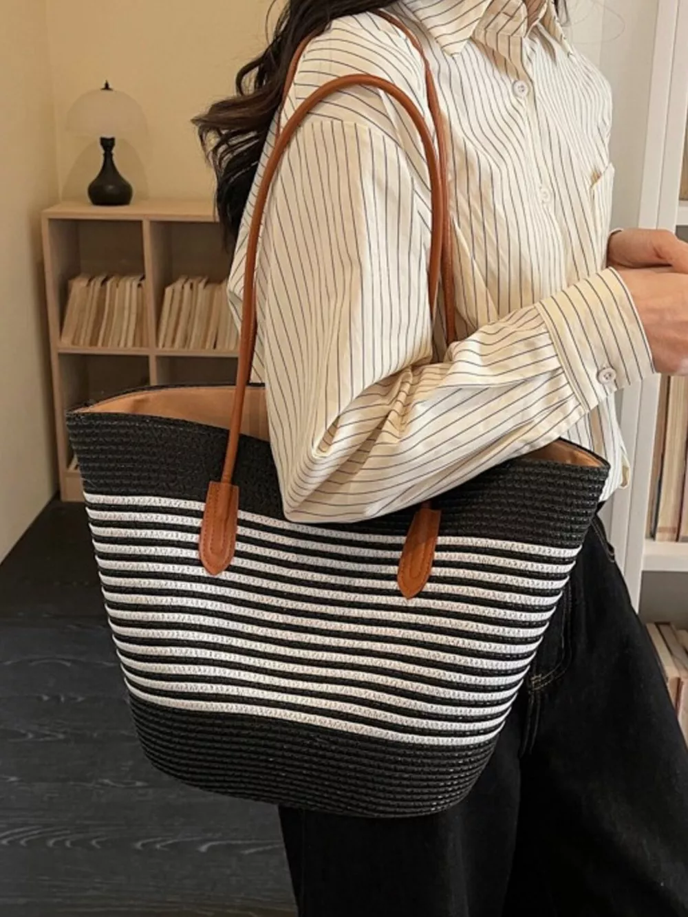 Striped Woven Shoulder Bag, image 5