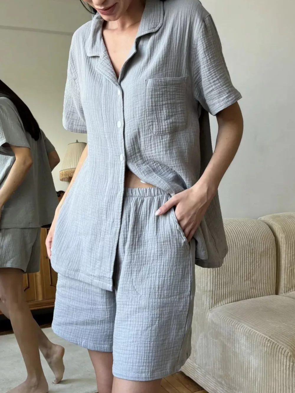 Button Up Short Sleeve Shirt and Shorts Set, image 4