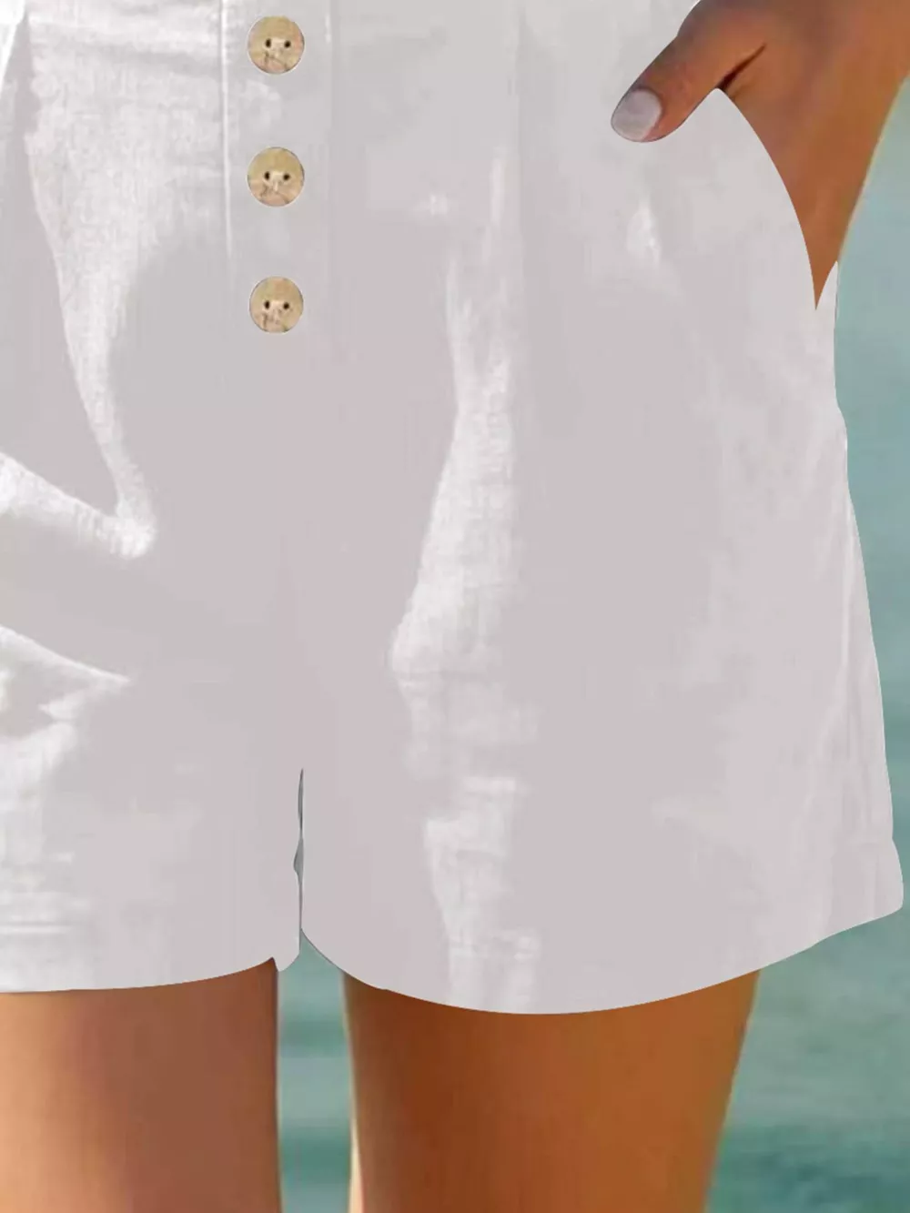 Button Fly High Waist Shorts, image 3