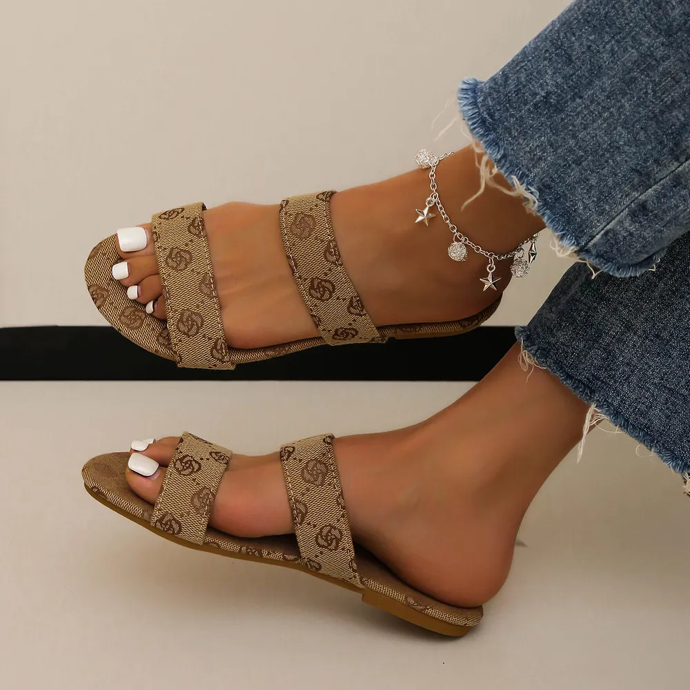 Open Toe Printed Flat Sandals, image 4