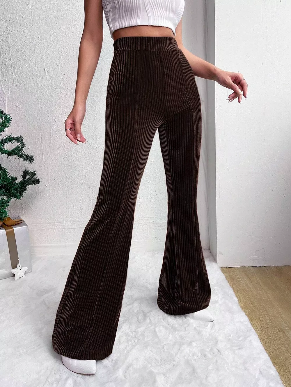 Corduroy High Waist Flare Pants, image 11