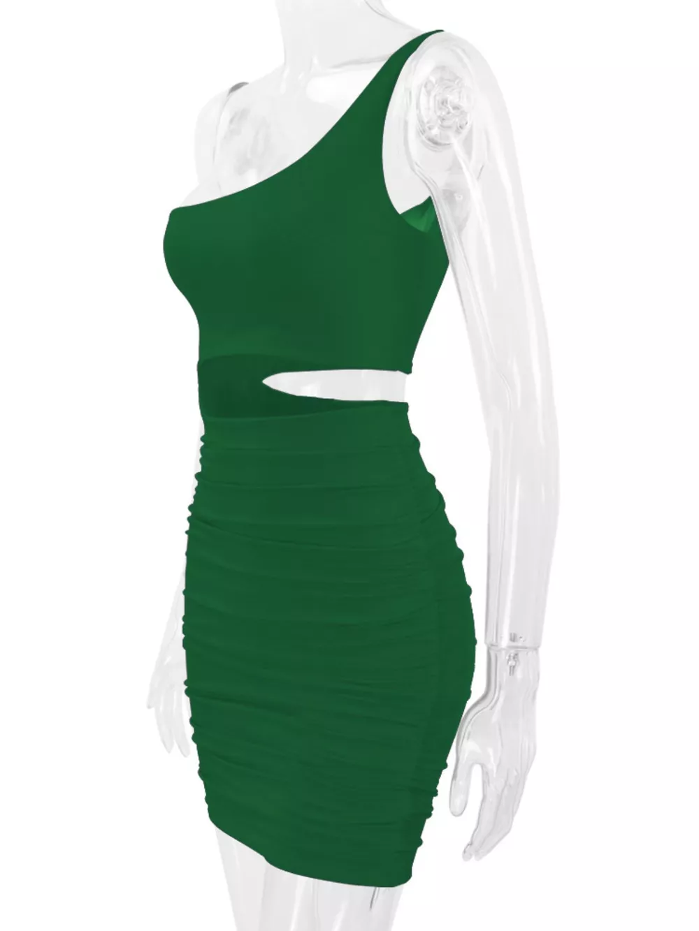 One-Shoulder Cutout Ruched Bodycon Mini Dress, image 45
