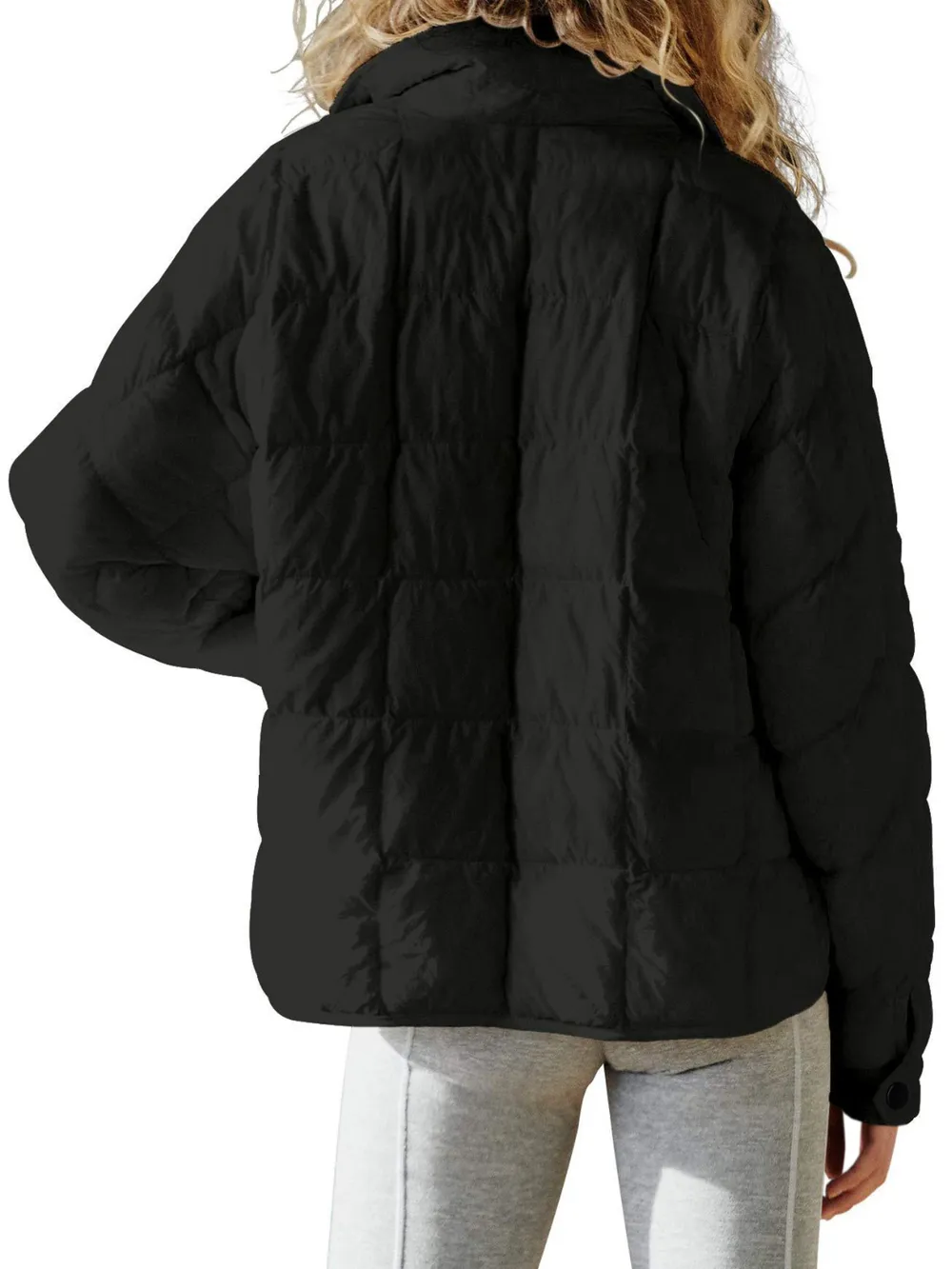 Pocketed Plaid Quilted Zip Up Winter Coat, image 11