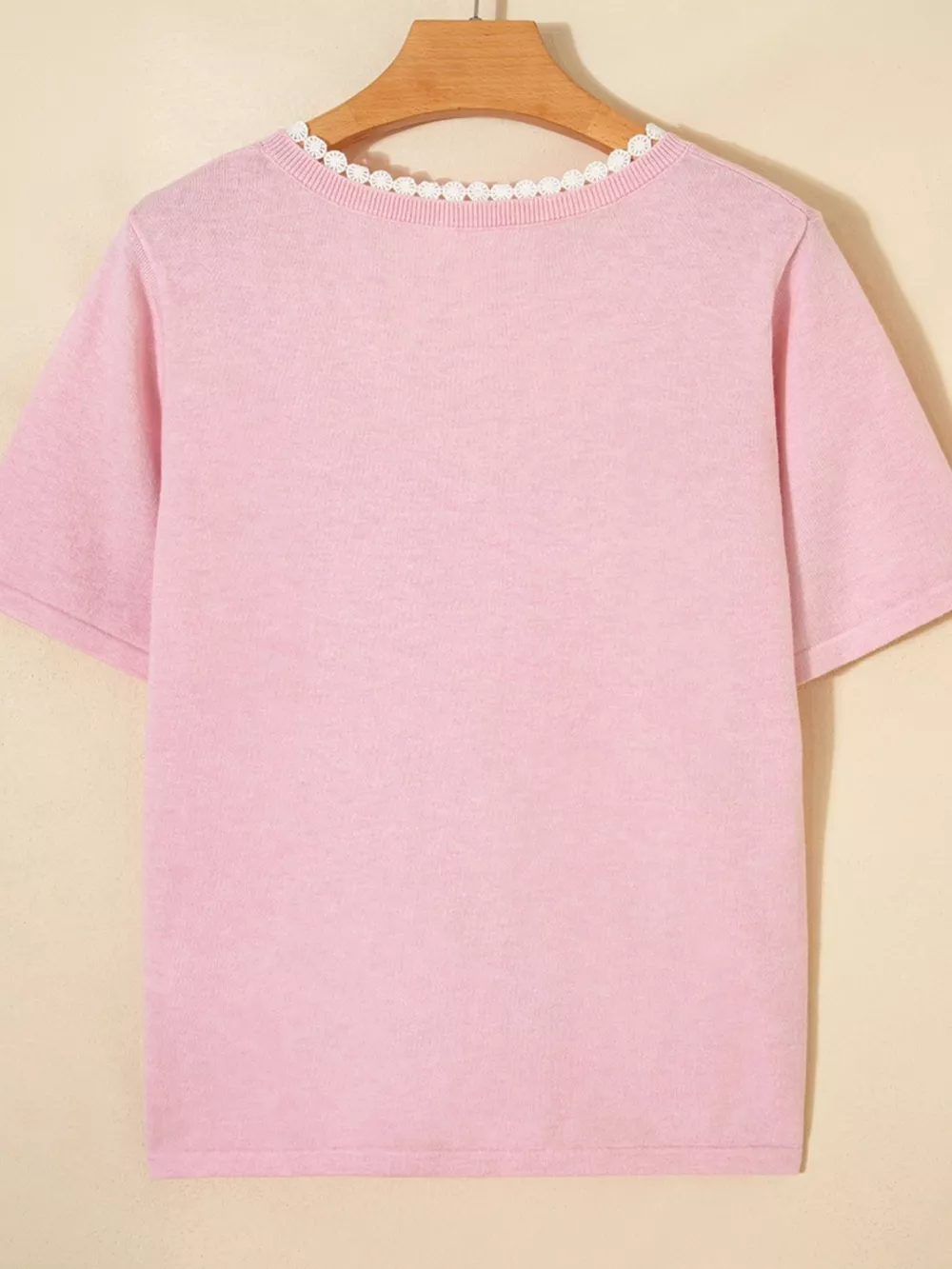 Lace V Neckline Short Sleeve Sweater, image 6