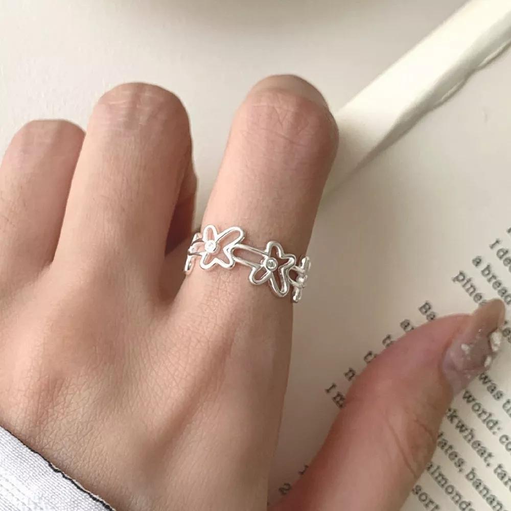 925 Sterling Silver Flower Open Ring, image 6