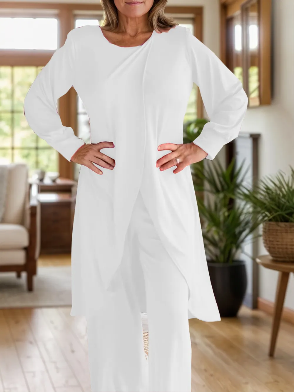Full Size Slit Round Neck Long Sleeve Top and Pants Set, image 21