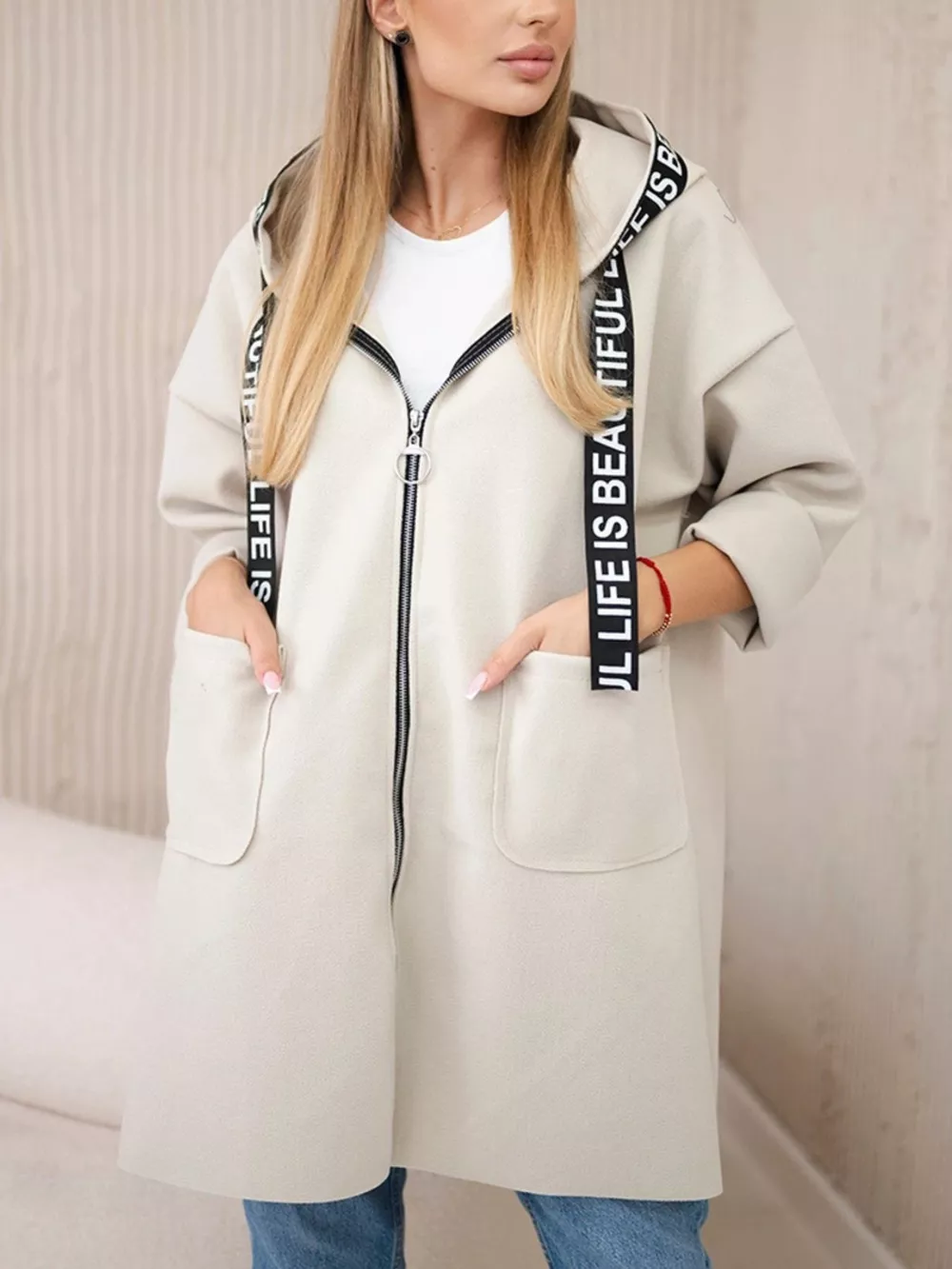 Full Size Hooded Zip-Up Longline Outerwear Plus Size, image 2