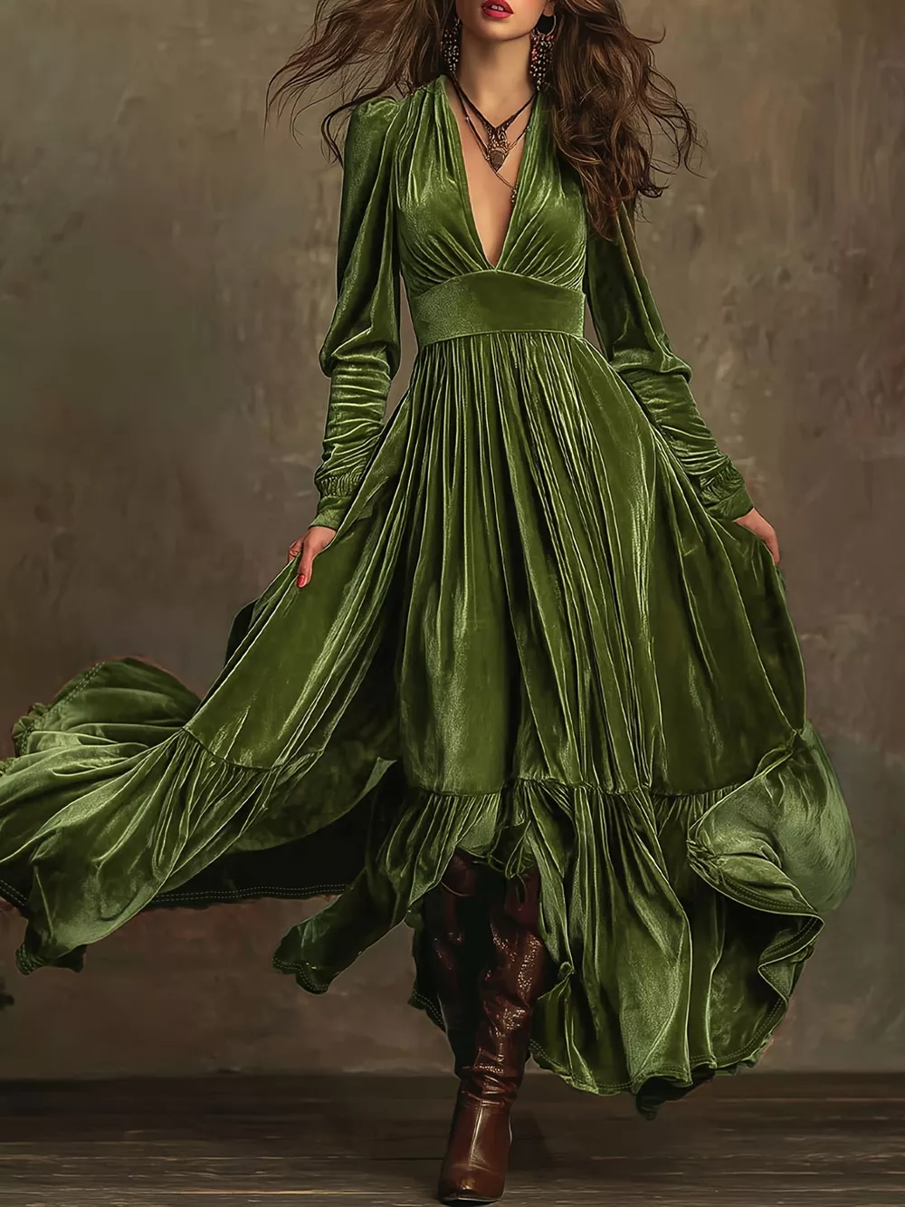 Ruffled Hem Long Sleeve Dress, image 4