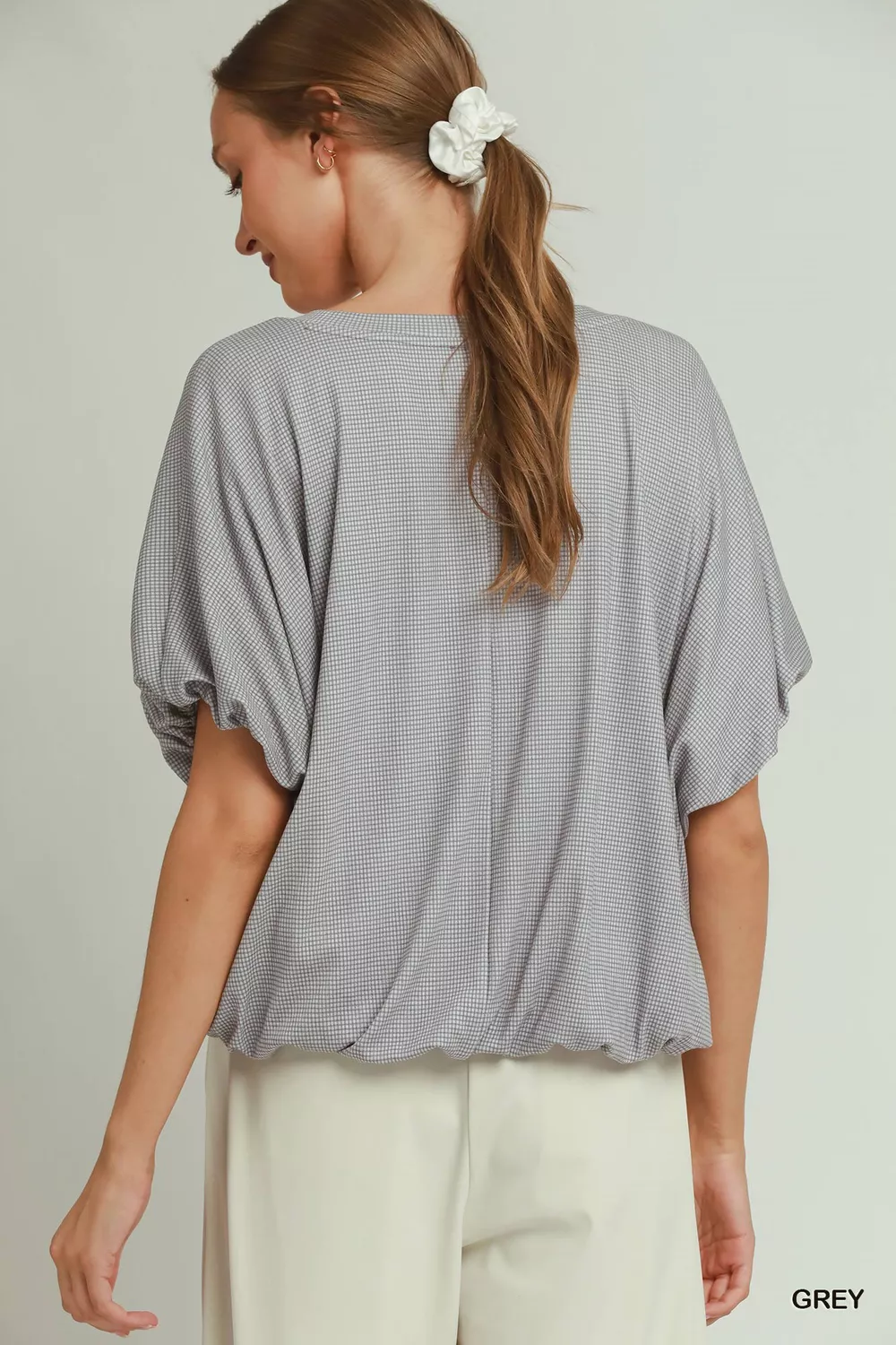 Mini Texture Checkered Bubble Hem Top, image 3