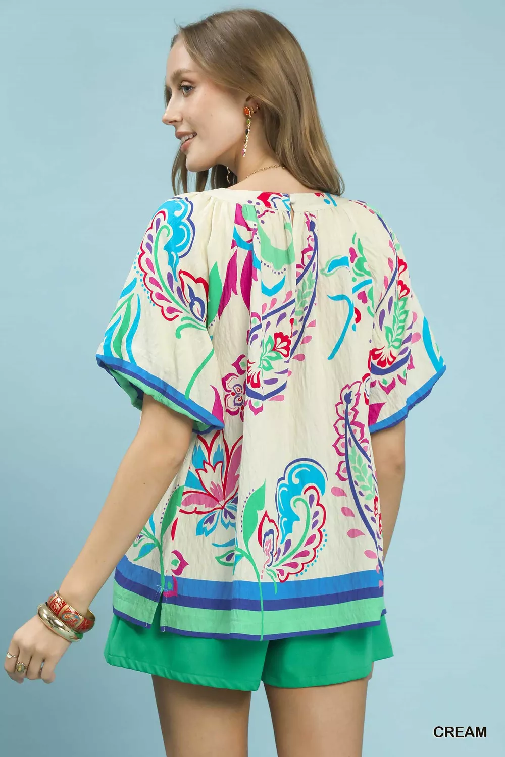 Border Print Puff Sleeve Blouse, image 3